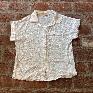 Millibon Crinkled White Button-Down Short sleeved Shirt Collar Summer whites
